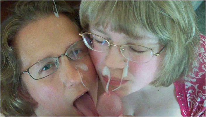 Two amateurs with cum on their faces