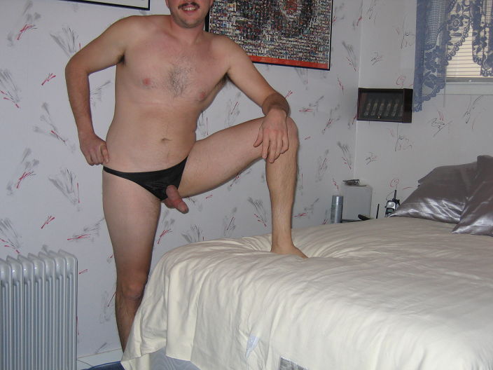 Black Thong with cock Older Photo