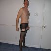 Hairless cock in black sheer garter and stockings