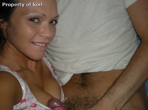 Kori showing off her cleavage while I rub my cock on her