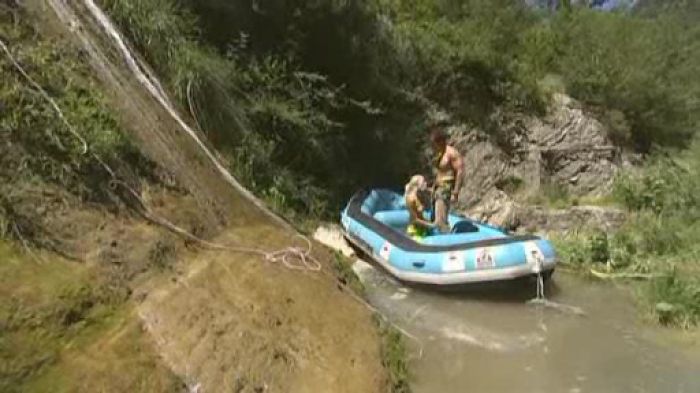 Jennifer Love fucks two guys on raft