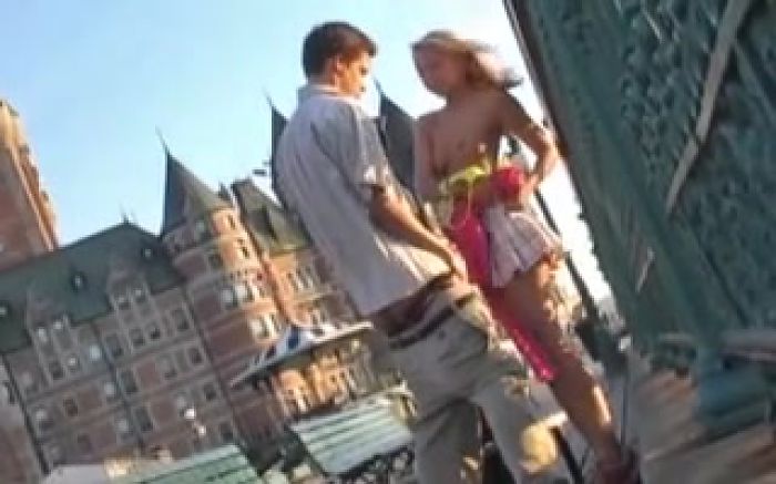 Beautiful blonde girl fucks outdoor